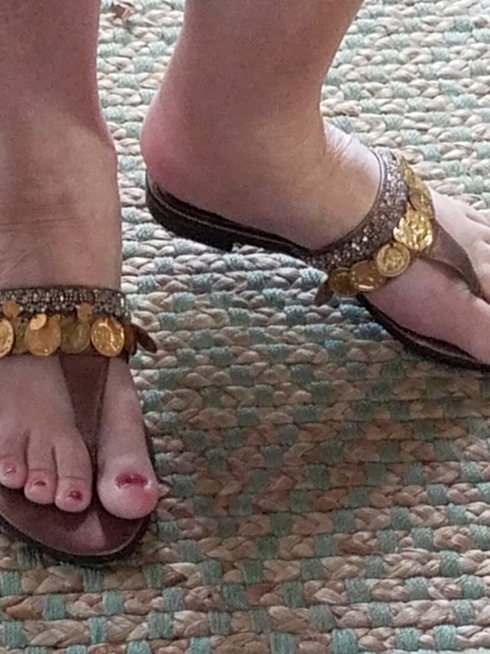 Talbots Coin-embellished  Flat Thong Sandals Slides Bronze Metallic Leather 6.5